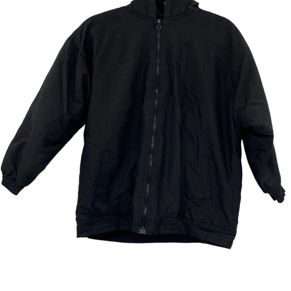 Cold Storage Black Fleece Lined Zip Up Hooded Windbreaker Coat Size 14/16